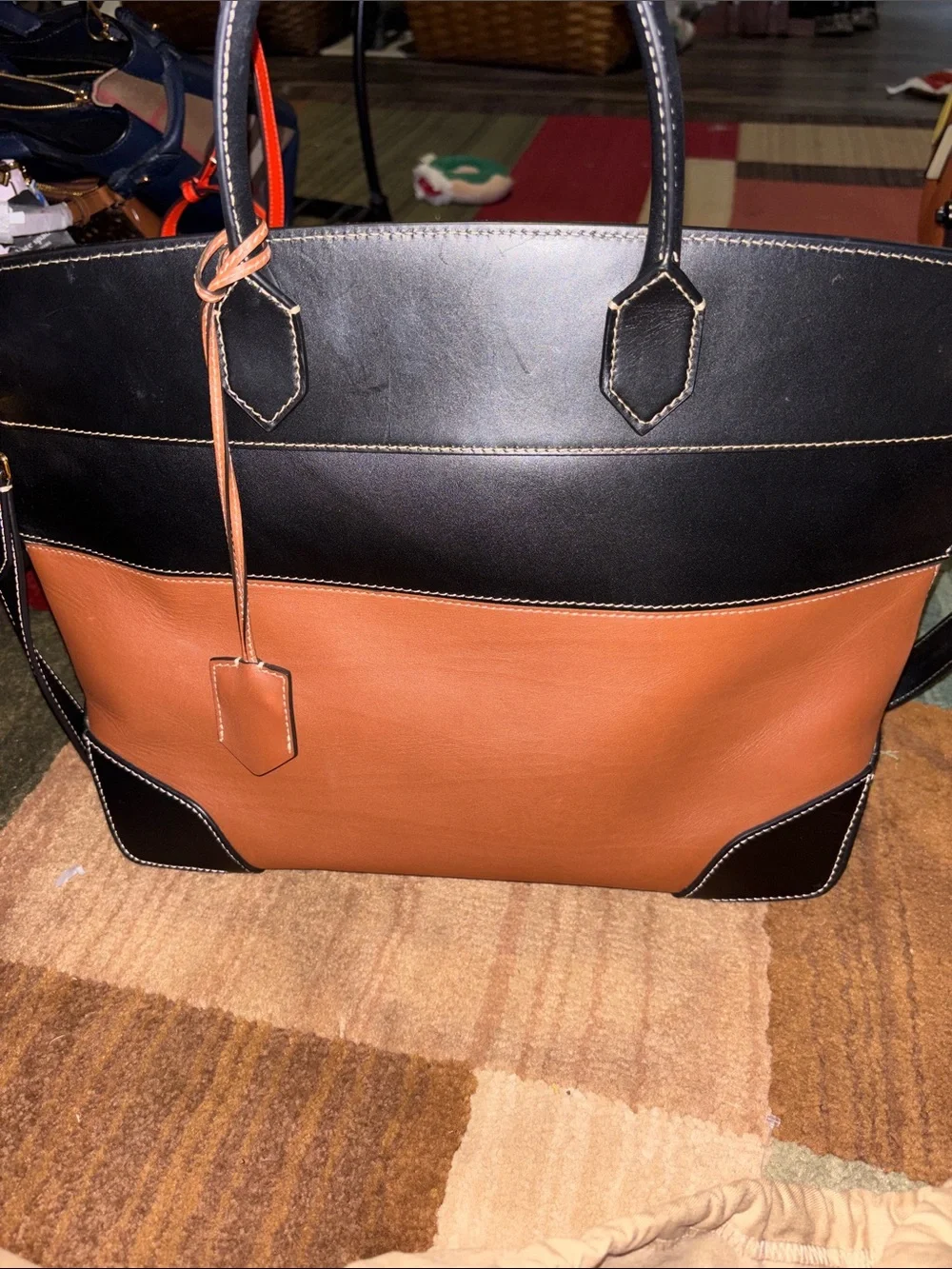 Burberry Leather Tote Bag in Brown, Black and Cream